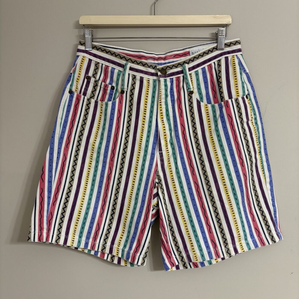 90s Y2K Vtg Loose Baggy USA Bright Striped Skater Shorts Mens 32 Weathervane